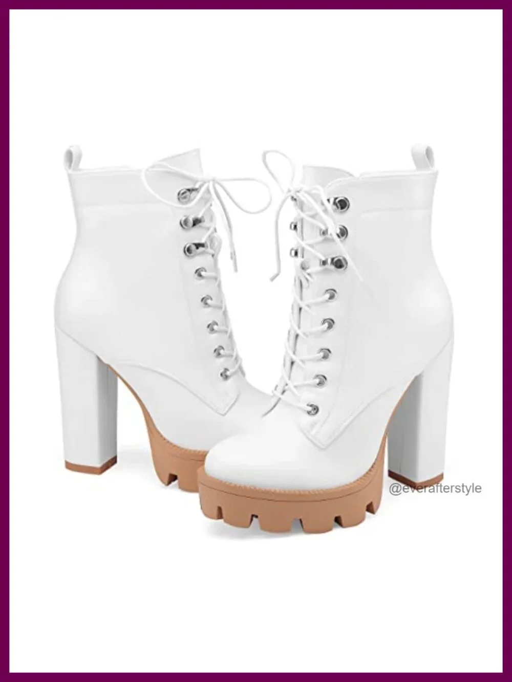 Chunky Heel Lug Sole Platform Ankle Boots Lace Up Booties